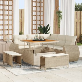 Conjunto de Sofá de Jardim vidaXL de 8 Peças com Almofadas Bege Polirattan Acácia