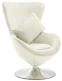 Cadeira giratória em forma de ovo c/ almofadão veludo cor creme