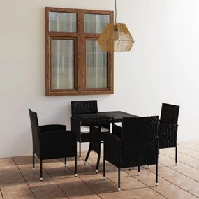 vidaXL 5 pcs conjunto de jantar para jardim vime PE preto