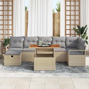 Conjunto de Sofá de Jardim de 8 Peças com Almofadas Bege em Rattan Sin