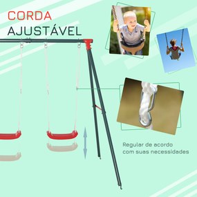 Conjunto de Baloiços para Crianças acima de 3 Anos com Suporte de Meta