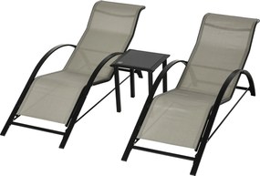 Outsunny Conjunto de 2 Espreguiçadeiras de Jardim 59x169x66 cm com Mesa 41x41x45 cm  Vidro Temperado Apoio de Braços Cinzento | Aosom Portugal