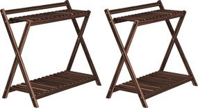 Outsunny Conjunto de 2 suportes para plantas internos 2 níveis prateleiras para plantas com suporte traseiro 73 x 36 x 64 cm marrom | Aosom Portugal