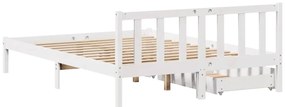Cama sem colchão 140x200 cm madeira de pinho maciça branco