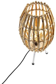 Candeeiro de mesa rústico tripé bambu com branco - Canna Capsule