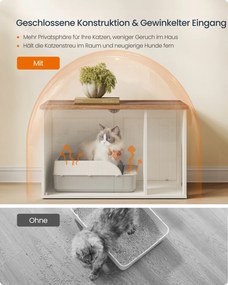 Móvel para caixa de areia 80 x 50 x 50 cm com portas de abertura por pressão e casinha para gatos Branco vintage - Castanho mel