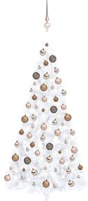 vidaXL Meia árvore Natal artificial pré-iluminada c/ bolas branco