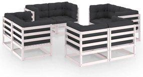 8 pcs conjunto lounge de jardim c/ almofadões pinho maciço