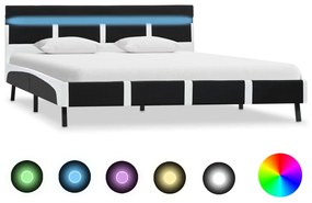 280304 vidaXL Estrutura de cama com LED 140x200 cm couro artificial preto