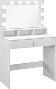 HOMCOM Penteadeira com espelho iluminado, gavetas, 3 opções de luz, 10 lâmpadas, penteadeira moderna em branco | Aosom Portugal