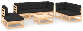 8 pcs conjunto lounge de jardim c/ almofadões pinho maciço