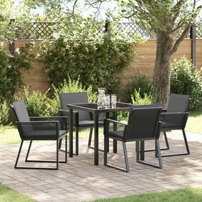 vidaXL Conjunto de Jantar de Jardim 5 Peças com Almofadas Preto Vime PE