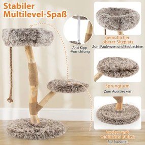 Arranhador para gatos, em madeira com 3 superfícies de assento em pelúcia, corda e poste para arranhar em juta, torre para gatos, móvel para gatos em