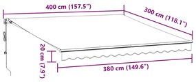 Toldo retrátil automático 400x300 cm antracite e branco