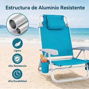 Conjunto de 2 Cadeiras de Praia, 69 x 60 x 79 cm, Encosto Regulável em 7 Posições, Turquesa