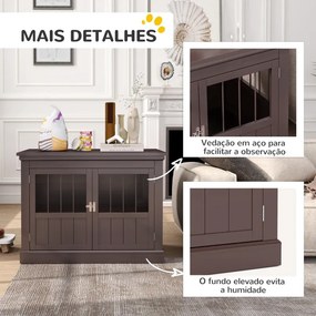 Gaiola para Cães com Mesa Auxiliar 3 Portas Francês e Fecho Magnético para Cães Pequenos 78x53x59,3 cm Castanho