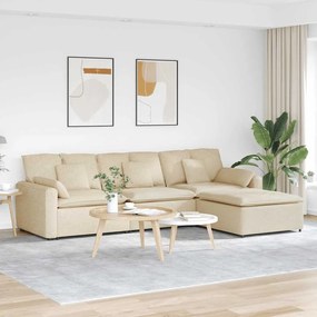 vidaXL Sofá modular com pufes e almofadas creme