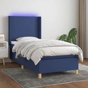 Cama box spring c/ colchão e LED 80x200 cm tecido azul