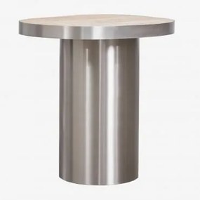 Mesa Auxiliar 45x40 Cm Em Pedra Natural E Aço Inoxidável Fertrix Travertino - Sklum