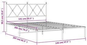 Estrutura de cama com cabeceira 140x200 cm metal branco