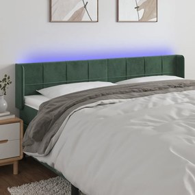 Cabeceira cama c/ luzes LED veludo 163x16x78/88 cm verde-escuro