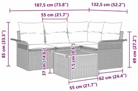 Conjunto de Sofá de Jardim de 5 Peças da com Almofadas Bege em Rattan