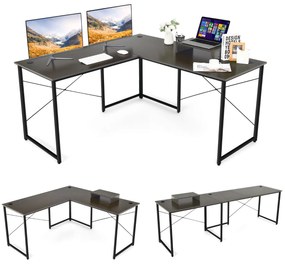 Secretária Mesa de computador em forma de L Mesa de canto reversível com orifícios para cabos para escritório em casa 150 x 150 x 74 cm Castanho escur