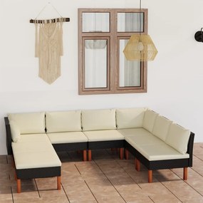 vidaXL 8 pcs conjunto lounge de jardim c/ almofadões vime PE preto