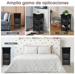 Conjunto de 2 mesas de cabeceira modernas com 1 gaveta e 2 caixas organizadoras para casa sala quarto  28 x 26 x 59,5 cm preto