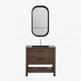 Conjunto De Móvel De Casa De Banho Em Madeira Com Lavatório Integrado Misene Madeira Escura & Oval Com Prateleira Preto 50x90 Cm - Sklum