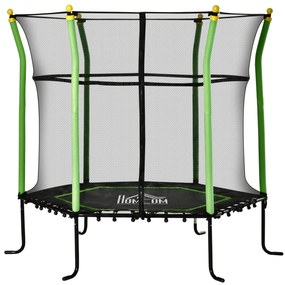 HOMCOM Trampolim para Crianças com Superfície de Salto Ø120 cm Rede de Segurança e Estrutura de Aço Carga 50kg Ø163,5x163,5 cm Verde | Aosom Portugal