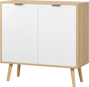 Aparador de sala, móvel de arrumação com 2 portas e prateleira ajustável, 77 x 35 x 77,5 cm, branco e madeira natural