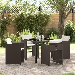 vidaXL Conjunto de Jantar de Jardim de 5 Peças com Almofadas Castanho Vime Poliéster