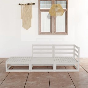 vidaXL 3 pcs conjunto lounge de jardim pinho maciço branco