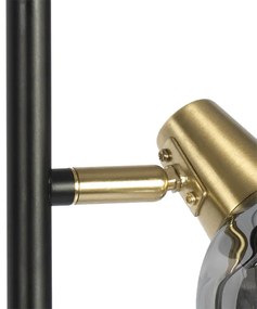 Candeeiro de pé Art Deco preto e dourado com vidro fumê 3 luzes - VIDRO