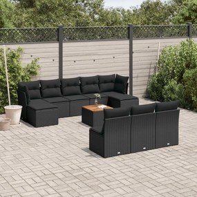 11 pcs conjunto sofás de jardim c/ almofadões vime PE preto