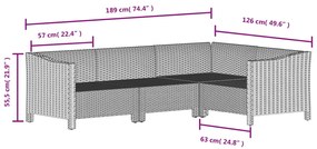 7 pcs conjunto lounge de jardim c/ almofadões vime PE cinzento