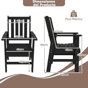 Cadeira de jantar de jardim Plástico com braços largos, assento e encosto em ripas para salão Gazebo 61 x 61,5 x 95 cm Preto