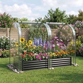 Estufa urbana 180 x 90 x 30 cm com estufa de PVC transparente, floreira de metal galvanizado, 2 janelas enroláveis, floreira coberta , preta