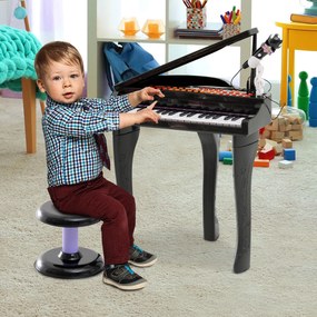 Brinquedo de Piano Mini Teclado de Piano Eletrônico com 37 Teclas Microfone Alto-falante preto