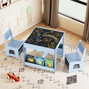 Conjunto de Mesa e Cadeiras Infantis, 62 x 62 x 56,5 cm, Tampo Reversível, Azul