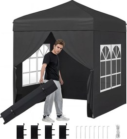 Tenda dobrável 194 x 194 cm, com 4 paredes laterais, 3 alturas ajustáveis, e 4 sacos de areia, 8 estacas, Preta