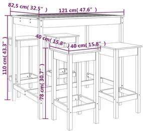 5 pcs conjunto de bar para jardim pinho maciço