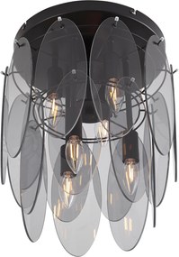 Art Deco plafondlamp zwart met smoke glas ovaal 6-lichts - Mochan