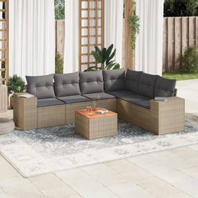 7 pcs conjunto de sofás p/ jardim com almofadões vime PE bege