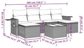 7 pcs conj. sofás jardim com almofadões vime PE cinzento-claro