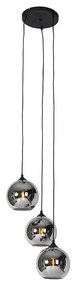 Candeeiro de suspensão Art Deco preto com vidro fumê 3 luzes - Wallace Art Deco