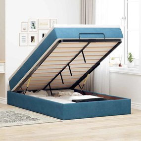 vidaXL Cama otomana com colchão 120x190 cm veludo azul-escuro