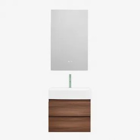 Conjunto De Móvel De Casa De Banho Em Madeira E Chapa De Freixo Com Lavatório Integrado Ona Madeira Escura & Retangular Led E - Sklum