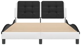 Estrutura cama c/ luzes LED 140x200cm couro artif. branco/preto